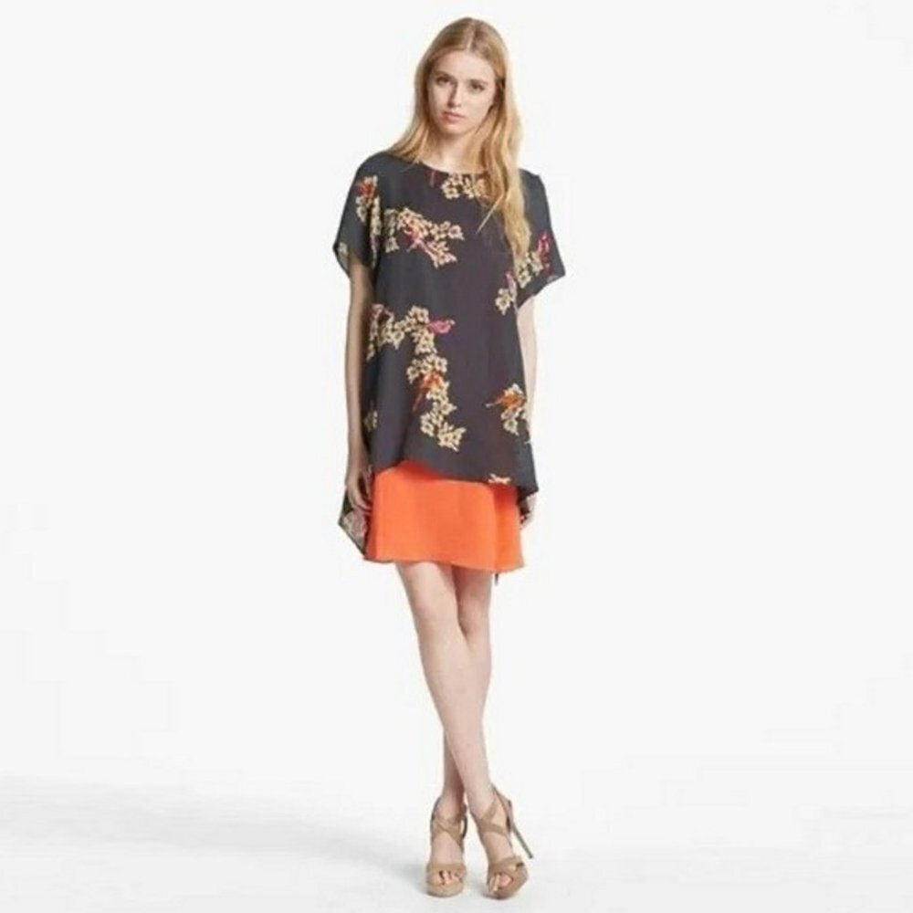 Rachel Roy Layered Silk Shift Blue Orange Dress Size L